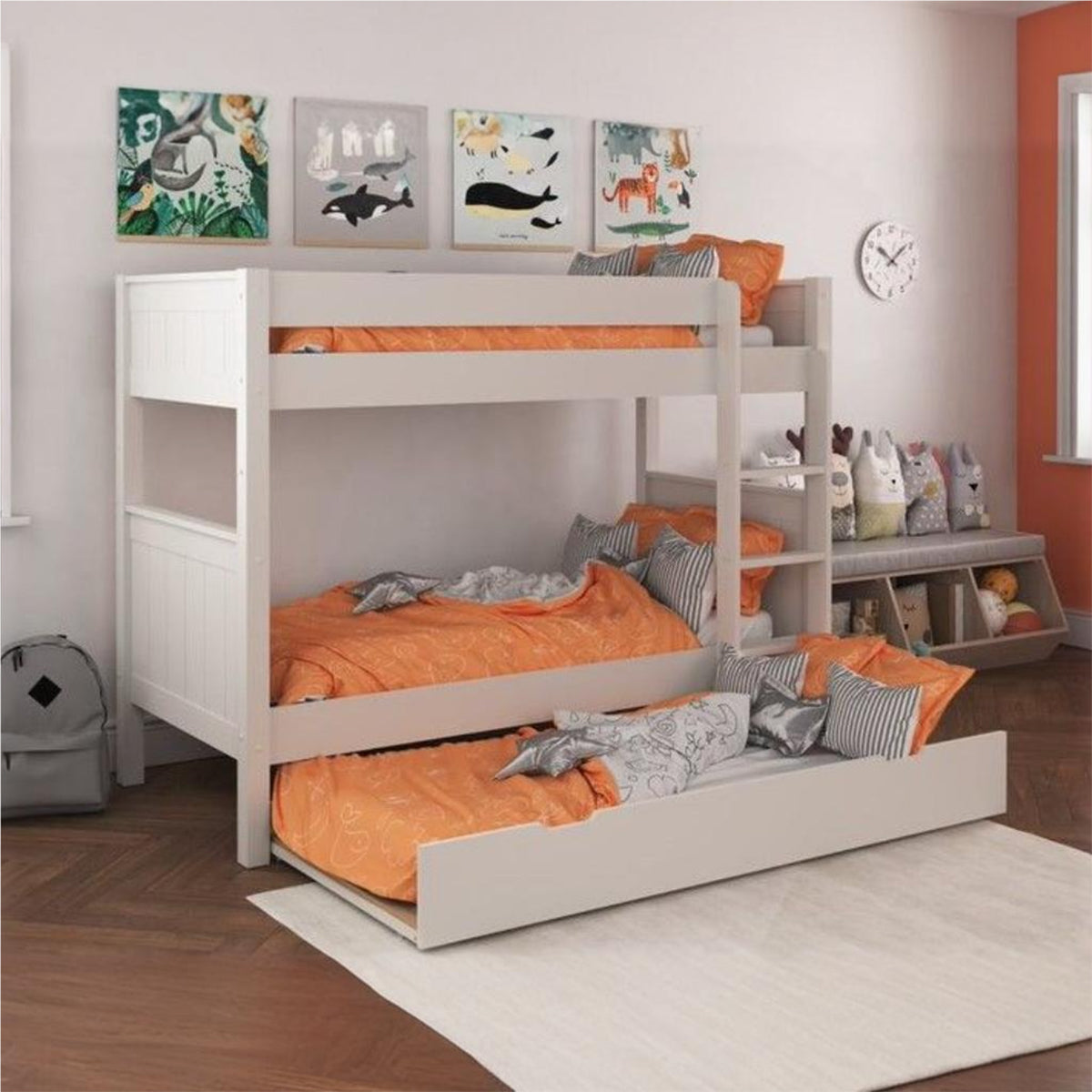 New Classic Bunk Bed With Open Trundle White