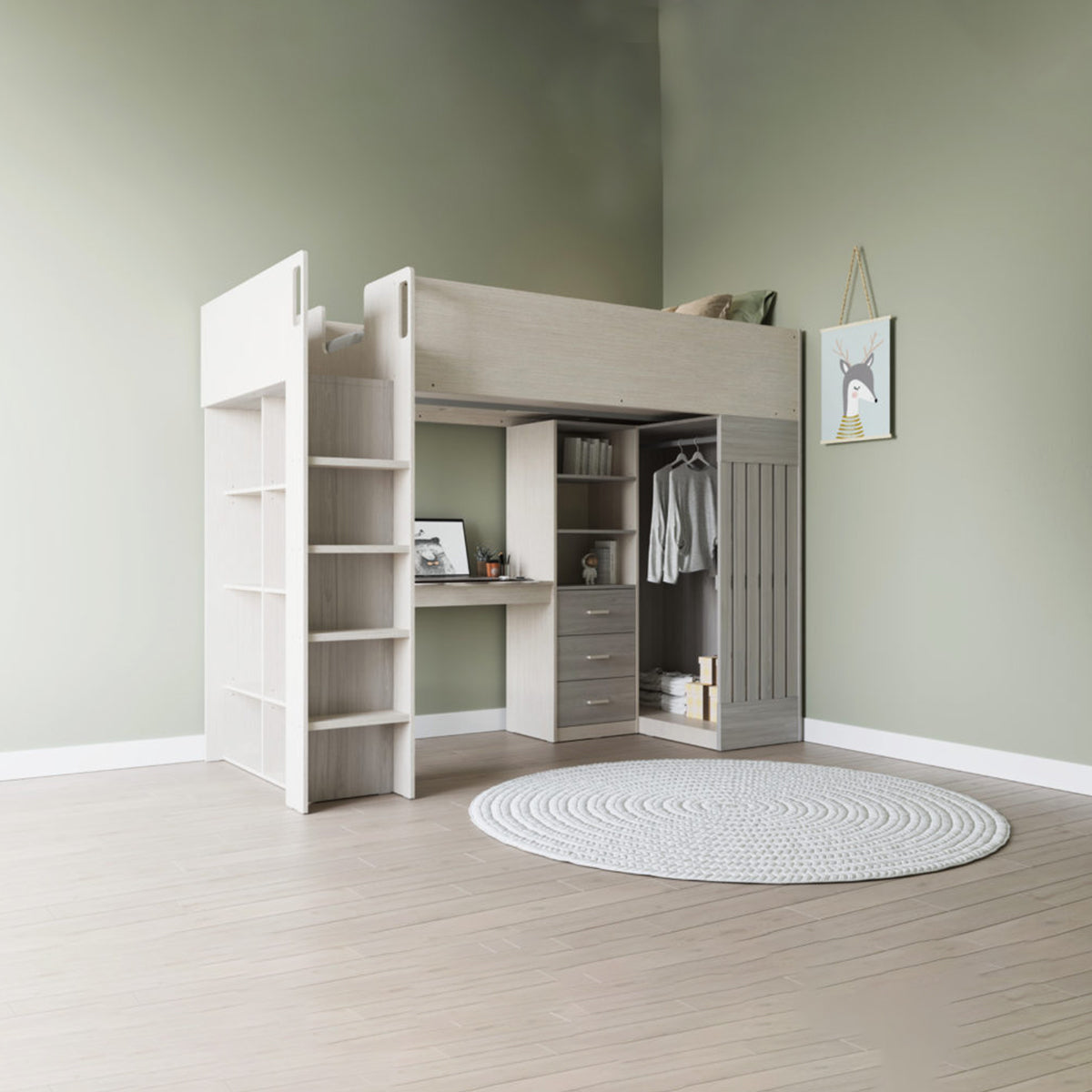 Jupiter High Sleeper Bed - White/Grey