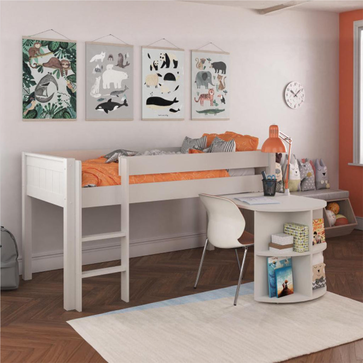 New Classic Midsleeper With Pull Out Desk White