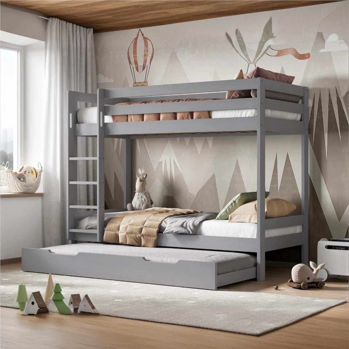 New Classic Bunk Bed With Open Trundle Grey