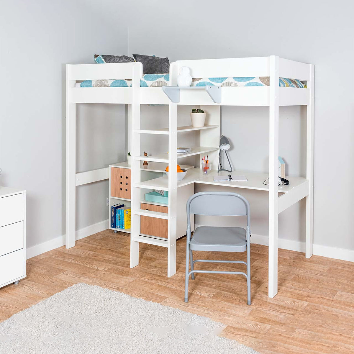 Stompa Duo High sleeper And Cube Unit With A Pair Of Oak Doors