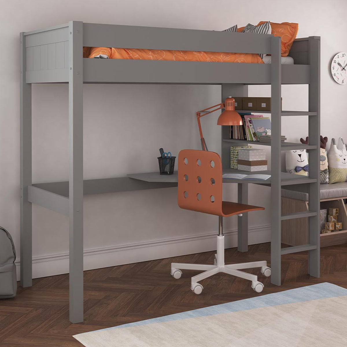 New Classic High sleeper With Integrated Desk And Shelving Grey