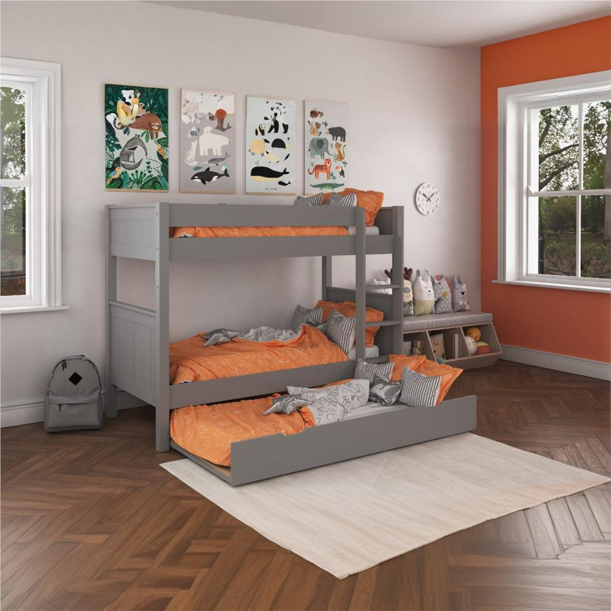 New Classic Bunk Bed With Trundle Drawer Grey