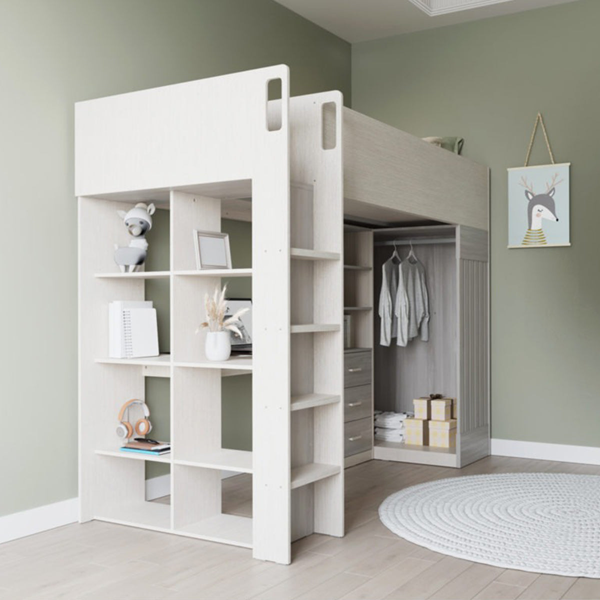 Jupiter High Sleeper Bed - White/Grey