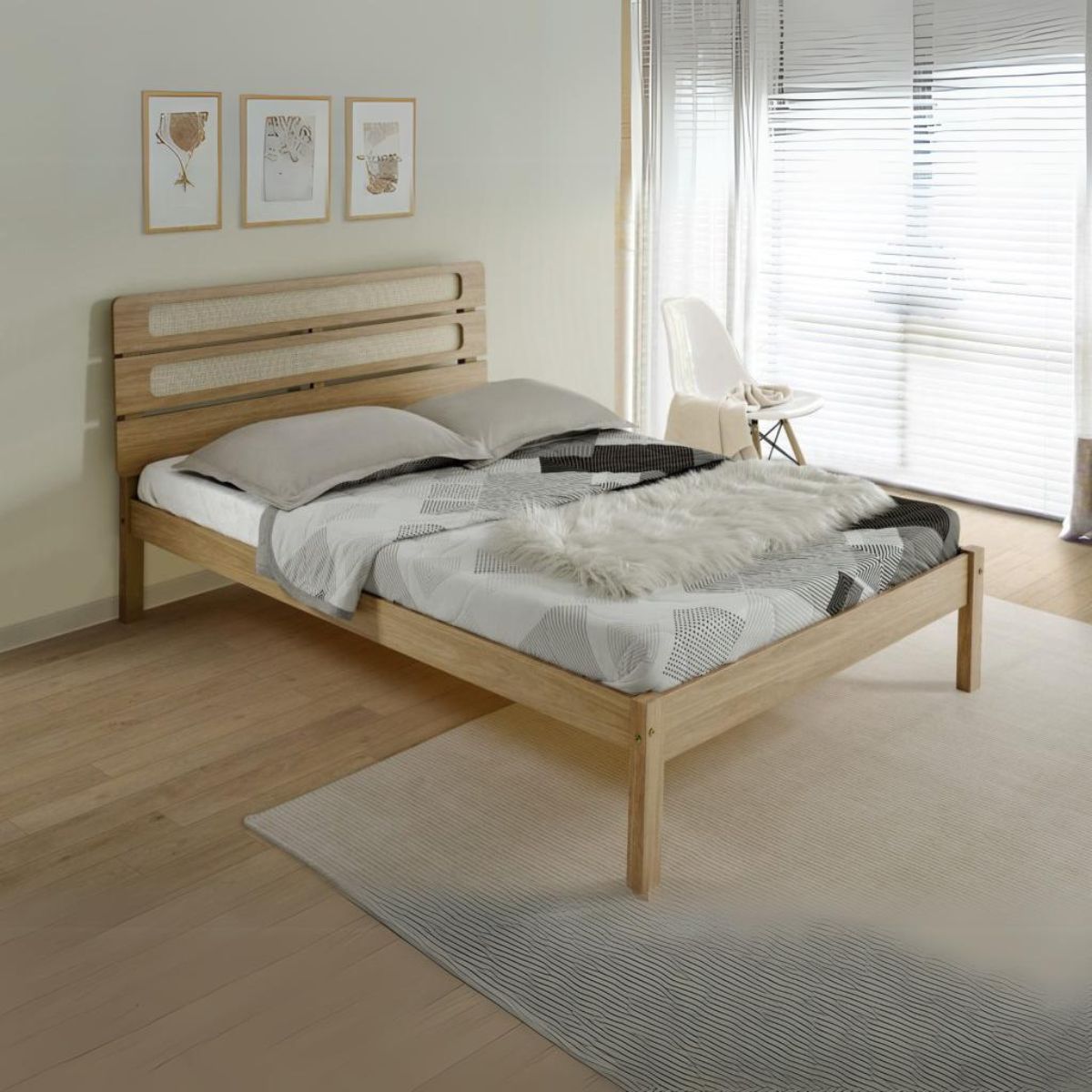 Santana 5FT Bed - Light Oak/Rattan Effect