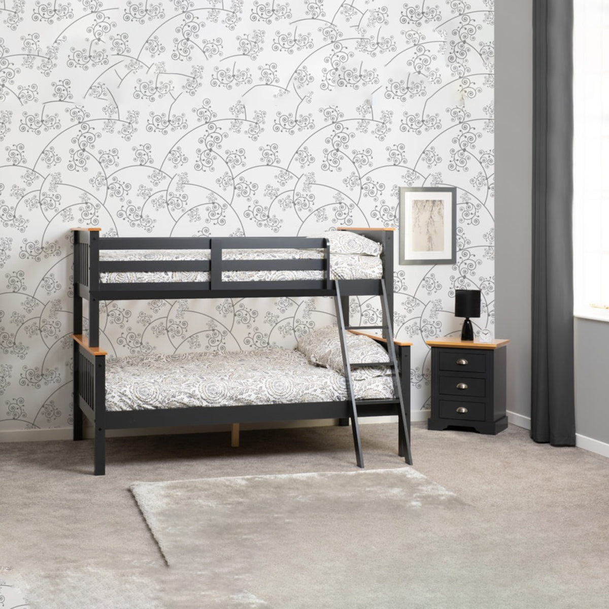 Neptune Triple Sleeper Bunk Bed - Grey/Oak Effect