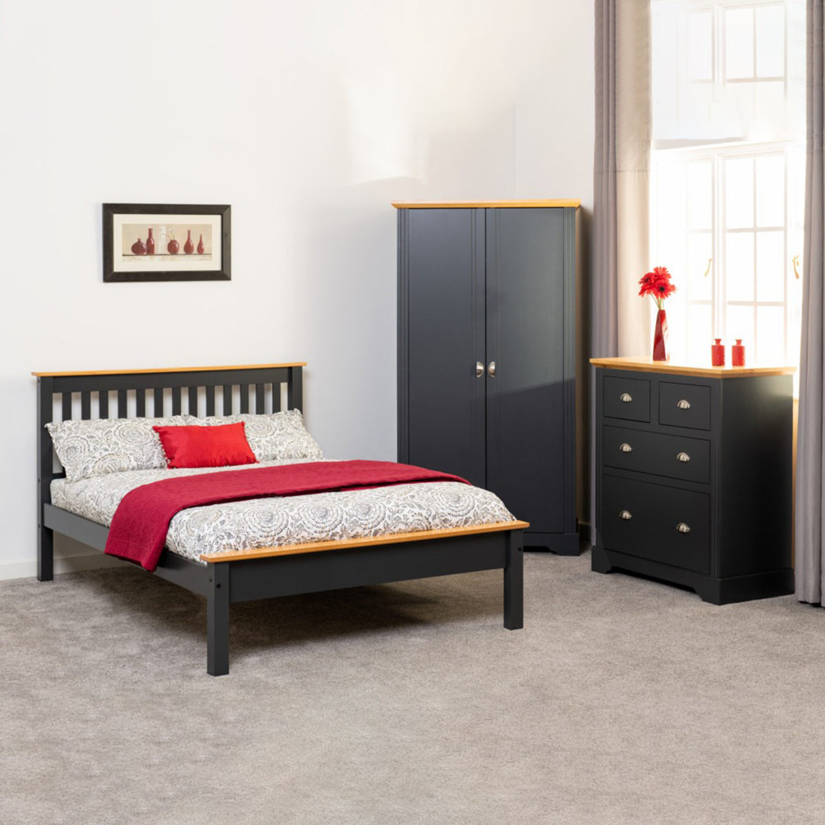 Monaco 4FT6 Bed Low Foot End - Grey/Oak Effect