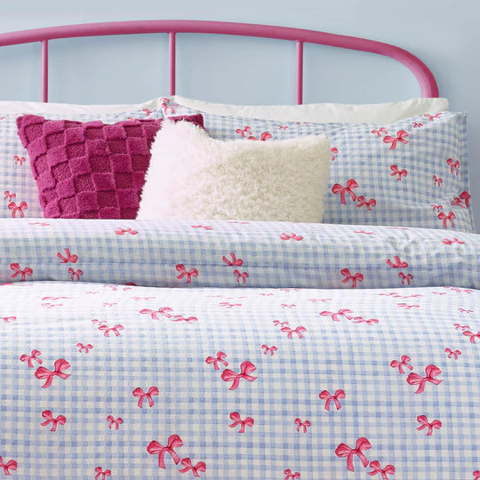 Heya Home Gingham Bows Printed Duvet Cover Set Blue