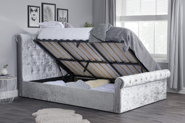 Sienna Fabric Side Ottoman Bed - Crush Velvet Steel