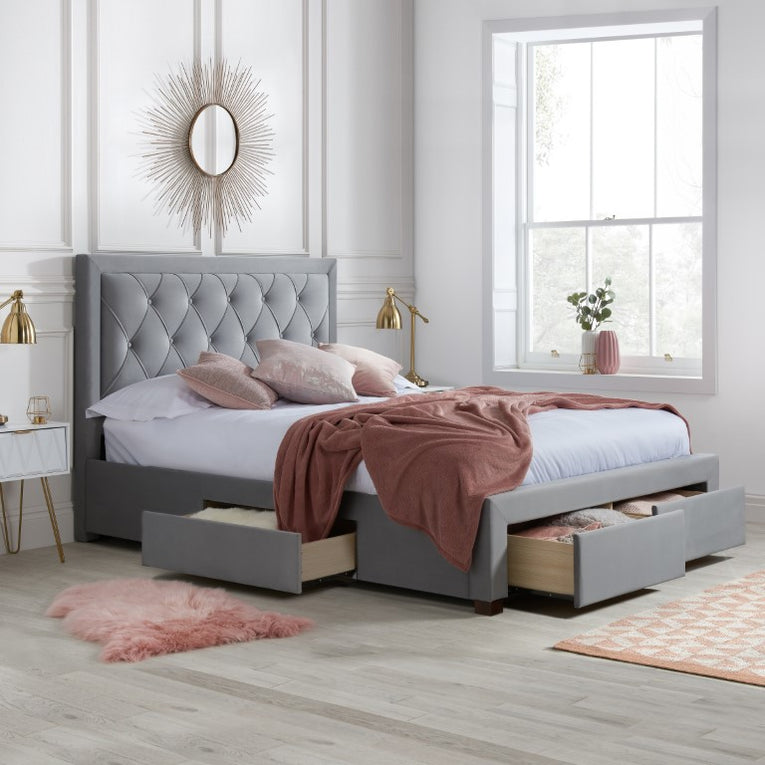 Woodbury Fabric Bed Grey Velvet