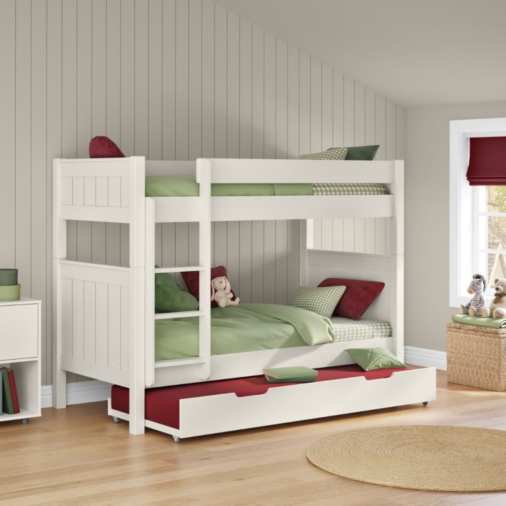 New Classic Bunk Bed With Open Trundle White