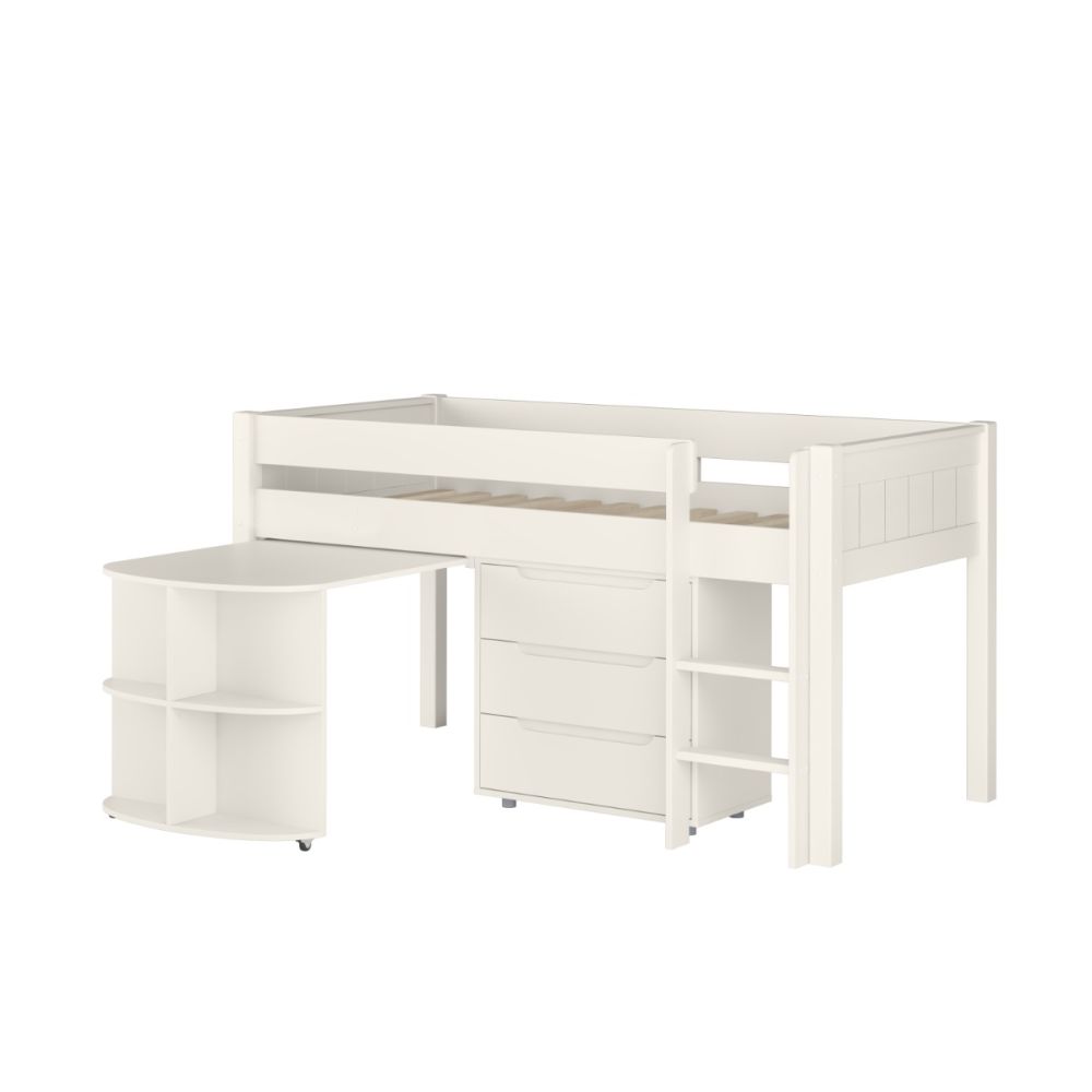 New Classic Midsleeper With Pull Out Desk And 3 Drawer Chest White
