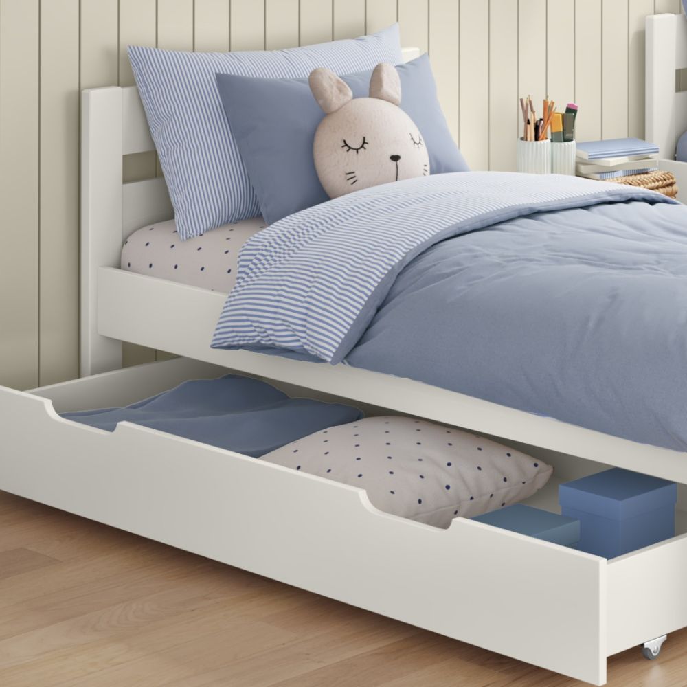 Compact Bunk Bed With Trundle Drawer White