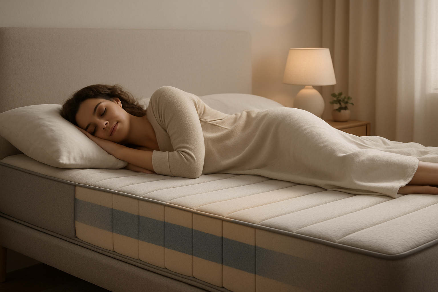 genarte and image of mattress lifestyle for 5-Zone Body Support
The advanced 5-zone design targets key pressure areas, promoting spinal alignment and reducing aches for deeper rest. dont add any text on it
