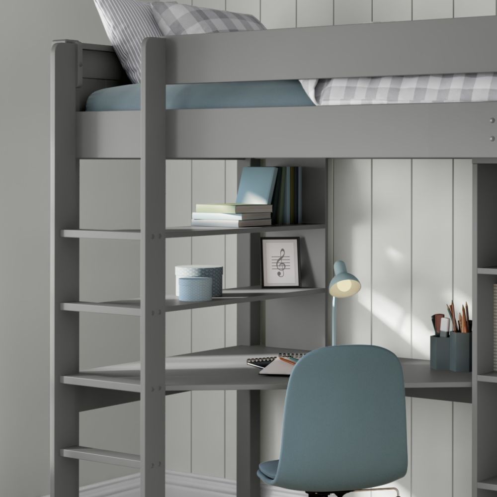 New Classic Highsleeper With Integrated Desk And Shelving And Tall Bookcase Grey