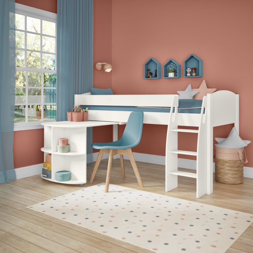 Stompa UNOS Midsleeper White + Pull Out Desk