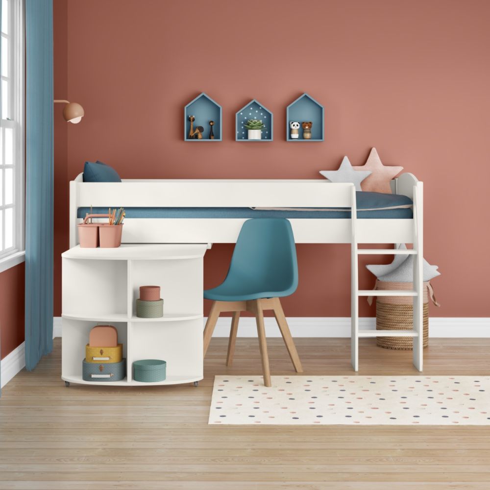 Stompa UNOS Midsleeper White + Pull Out Desk