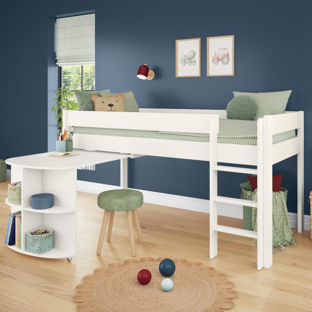 Uno White Midsleeper With Pull Out Desk