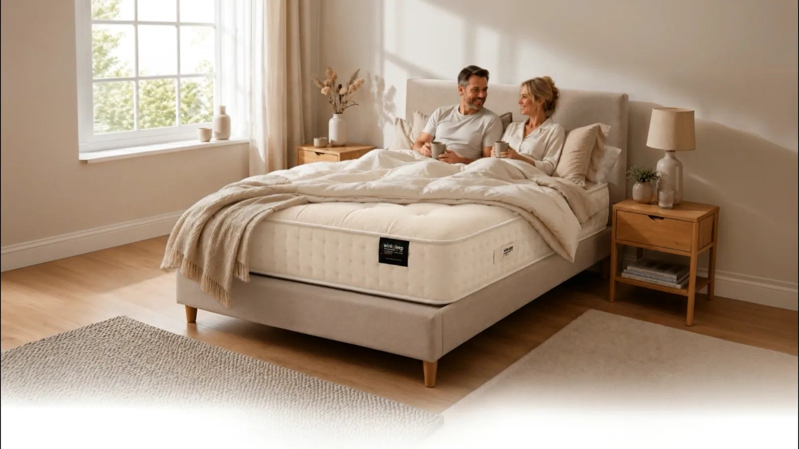 A Winksleep LUXE mattress made up in a sunlit bedroom