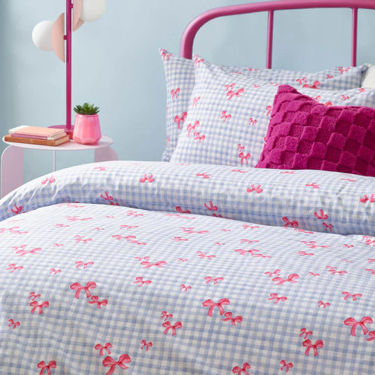Heya Home Gingham Bows Printed Duvet Cover Set Blue