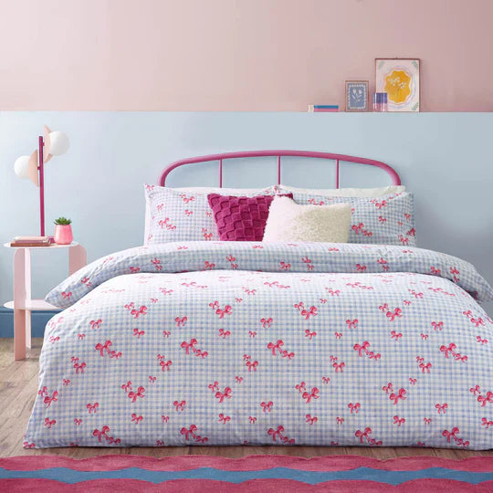 Heya Home Gingham Bows Printed Duvet Cover Set Blue