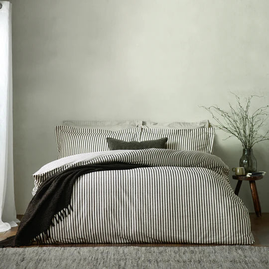 Yard Hebden Mélange Stripe 100% Cotton Duvet Cover Set Black
