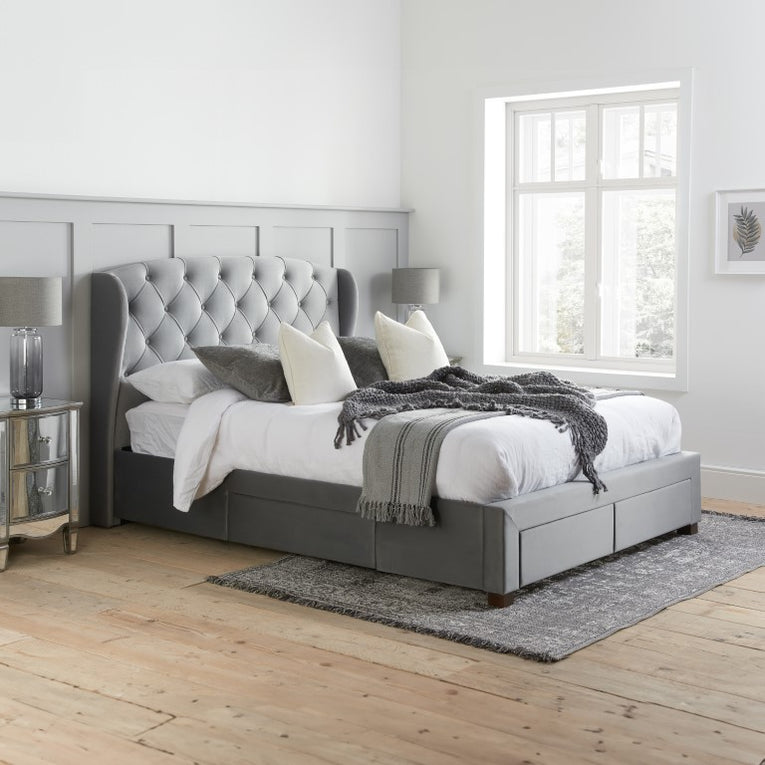 Hope Fabric Bed Grey Velvet