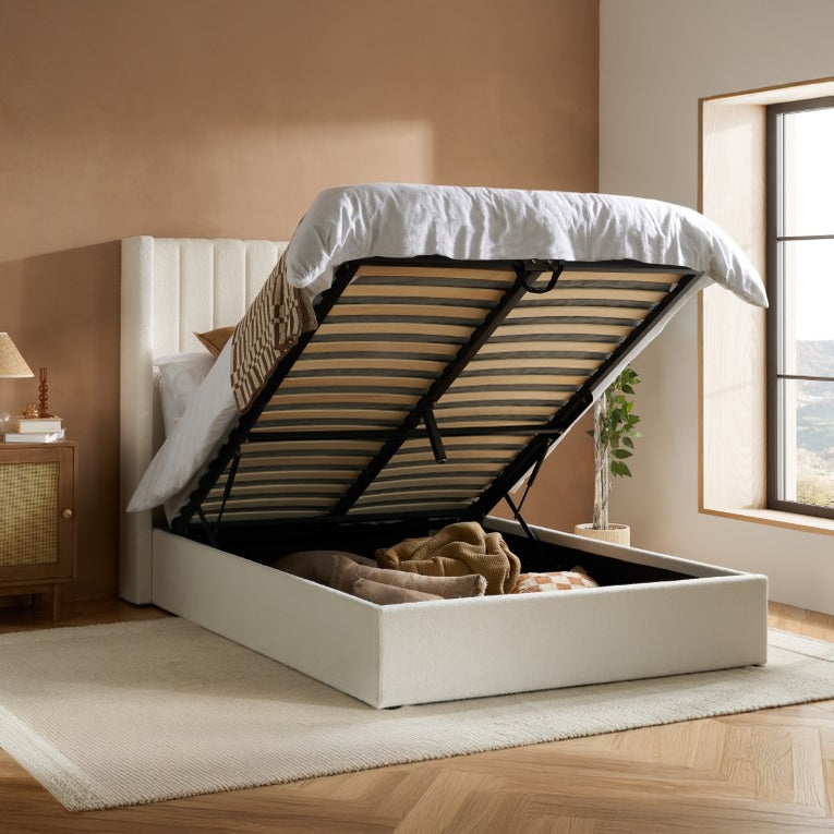 Maisey Ottoman Bed White Boucle
