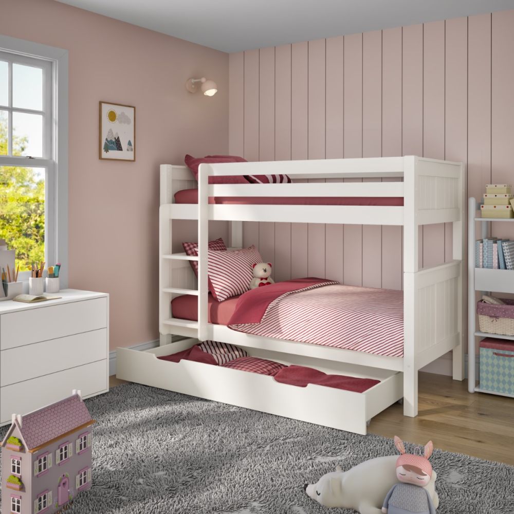 New Classic Bunk Bed With Trundle Drawer White