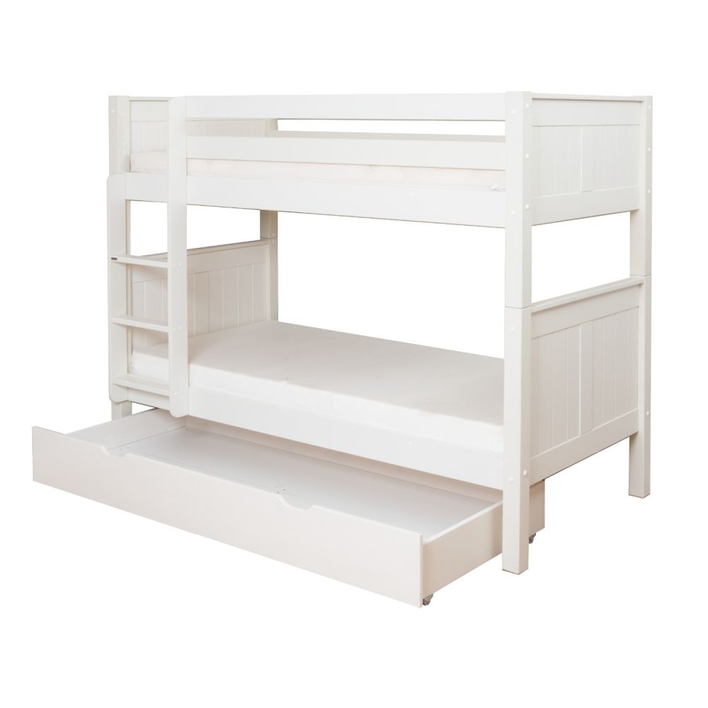 New Classic Bunk Bed With Trundle Drawer And Trundle Mattress White