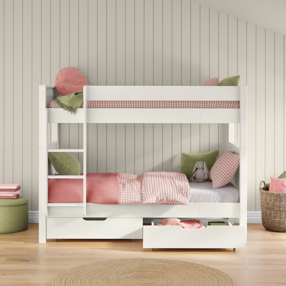 New Classic Bunk Bed With A Pair Of Drawers White