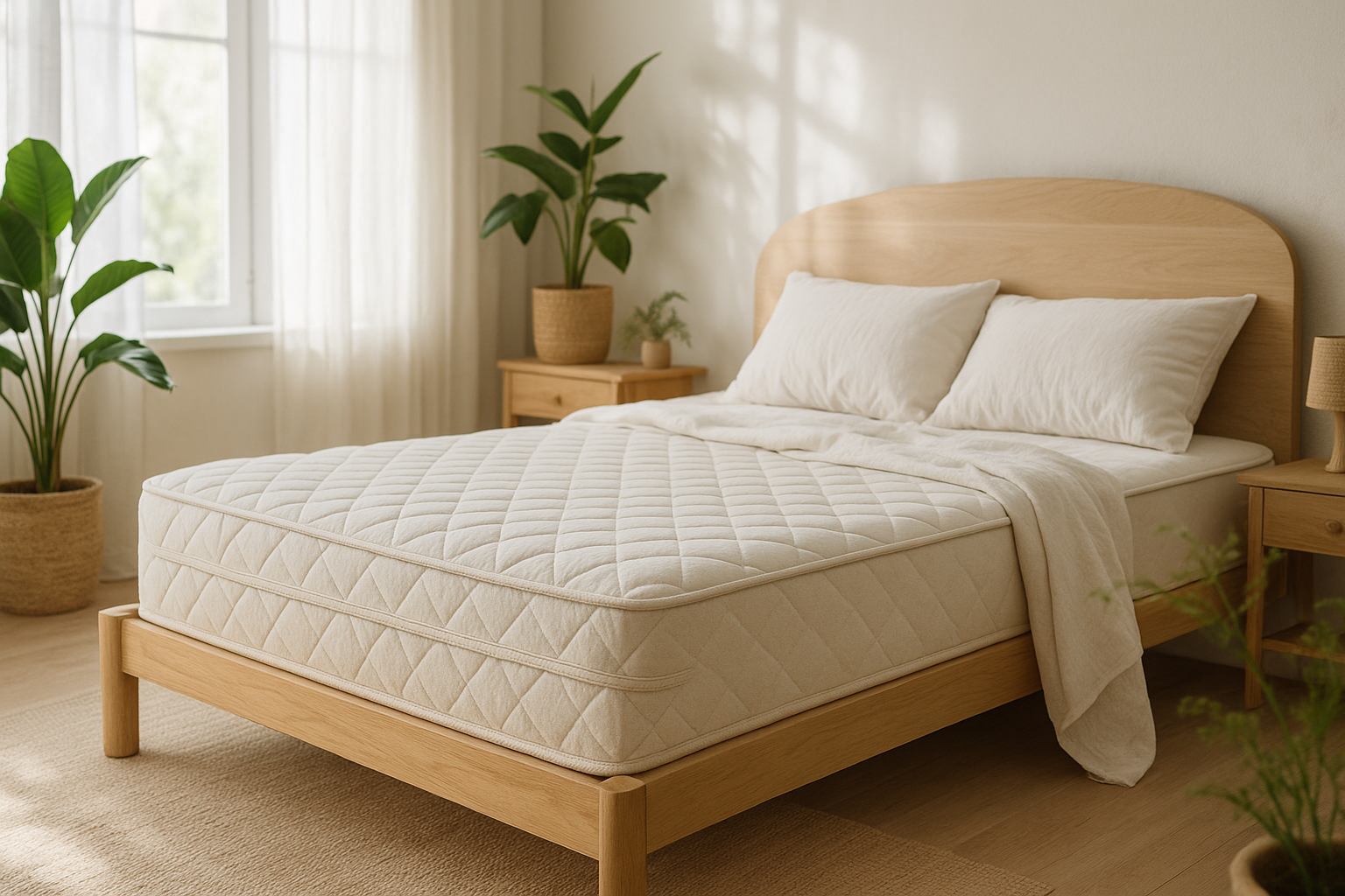 generate image of lifestyle mattress image for Eco-Friendly Comfort
Made with breathable, eco-conscious materials, this mattress keeps you cool while supporting a more sustainable sleep dont add text on it 