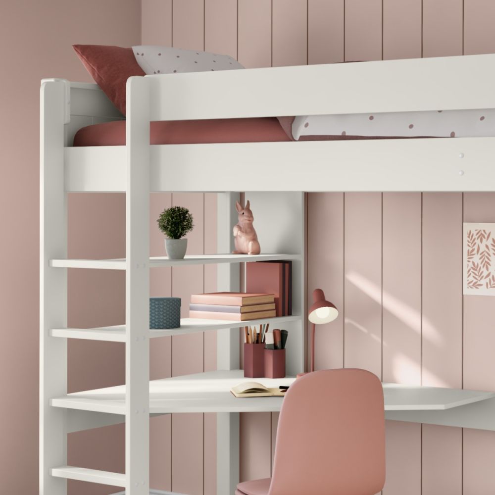 New Classic Highsleeper With Integrated Desk And Shelving White