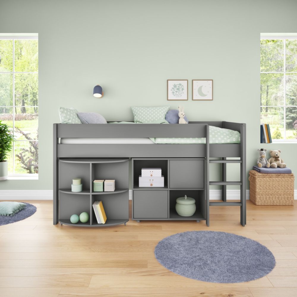 Uno Grey Midsleeper With Pull Out Desk And Cube Unit